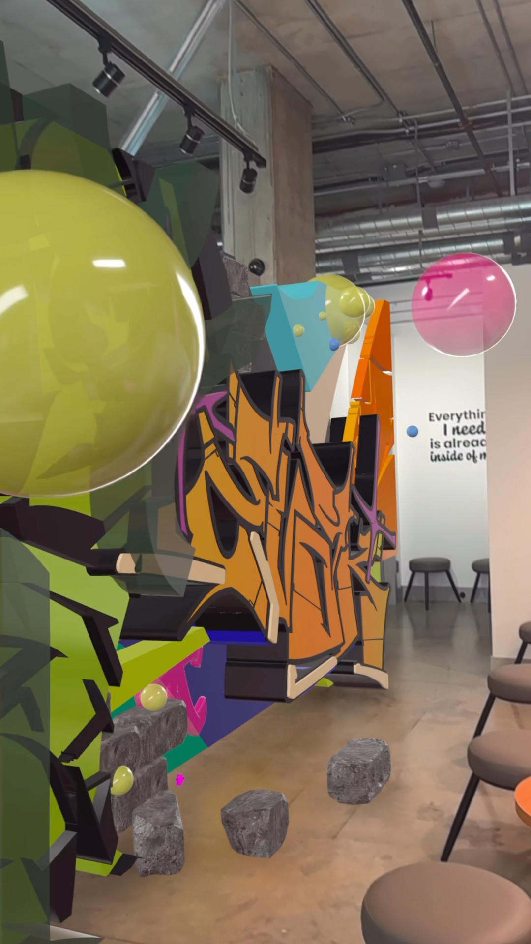 The AR overlay locked precisely to the physical mural's features.