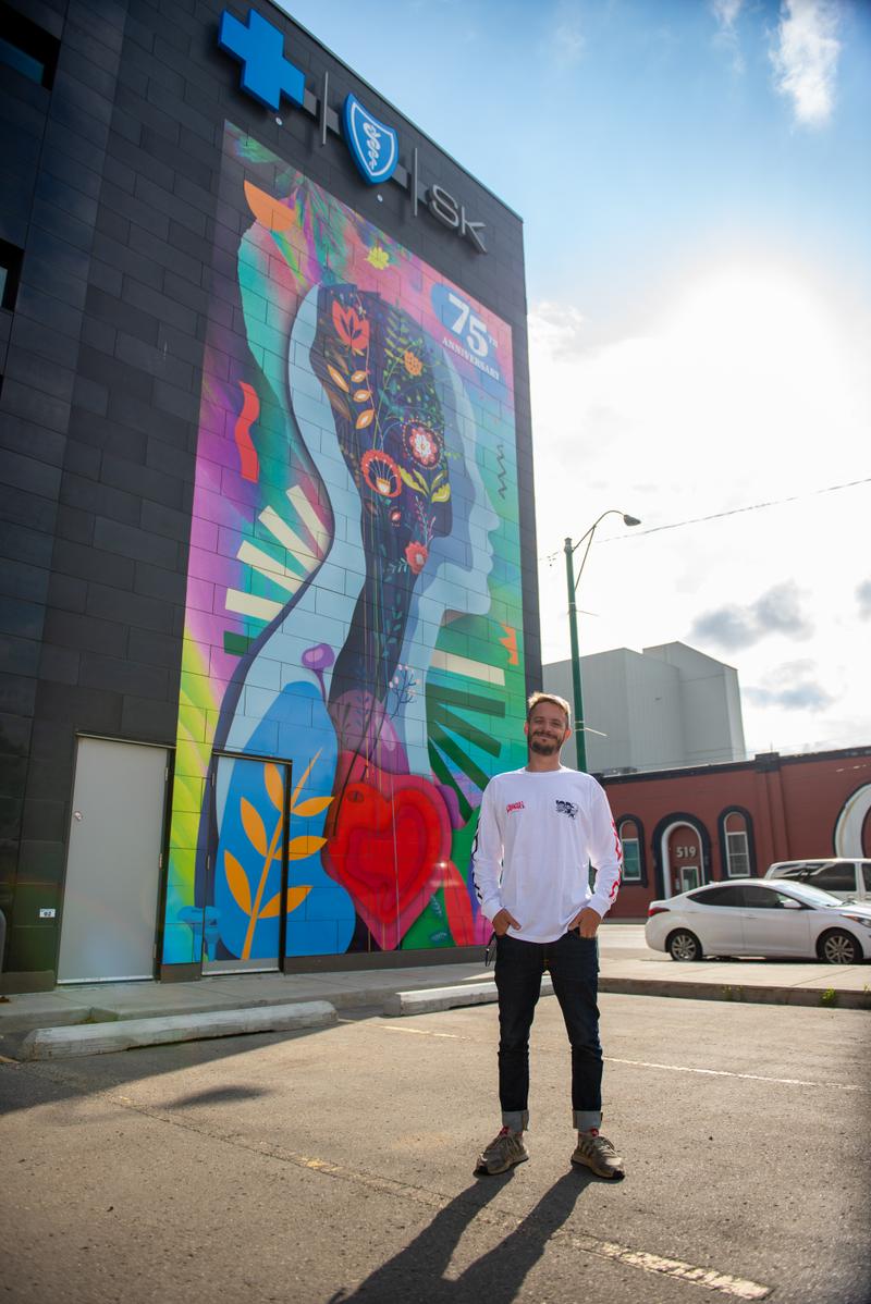 Close-up of floral elements in the vinyl wrap