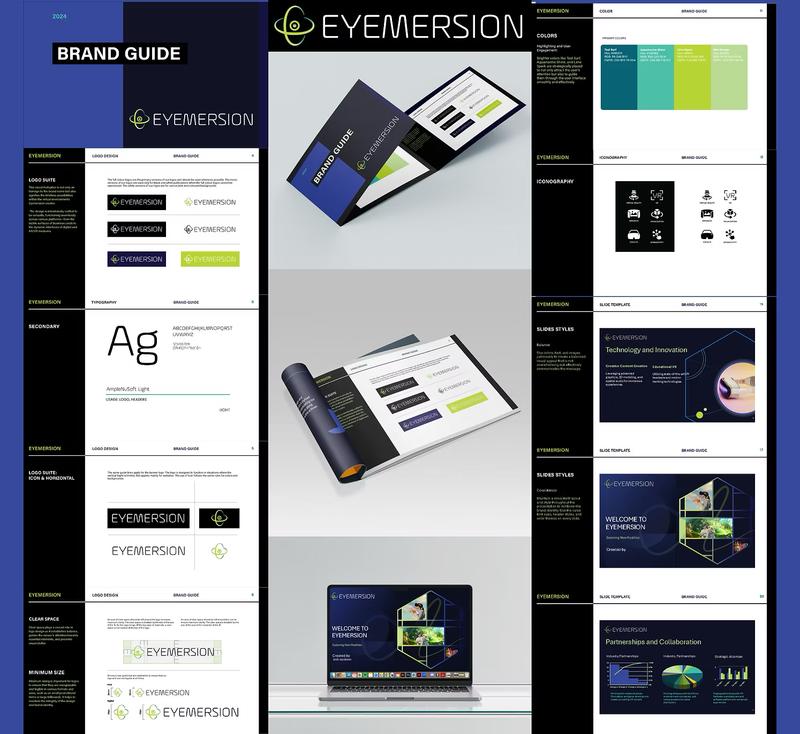 Eyemersion brand identity featuring immersive, modern visual elements inspired by virtual reality and 360-degree storytelling.