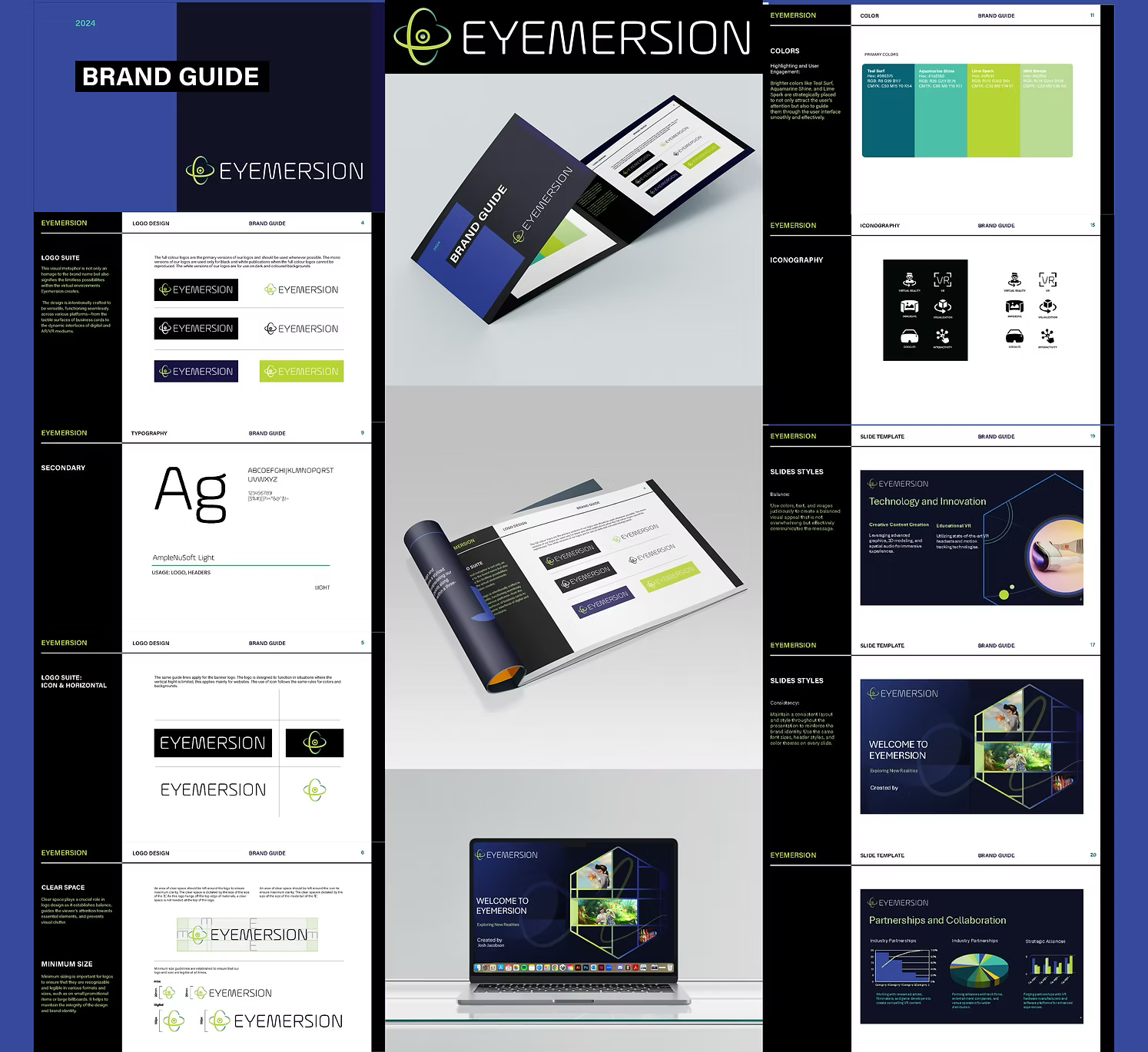 Eyemersion brand identity featuring immersive, modern visual elements inspired by virtual reality and 360-degree storytelling.
