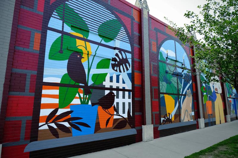 Wide view of the No Place Like Home mural on Central Avenue.