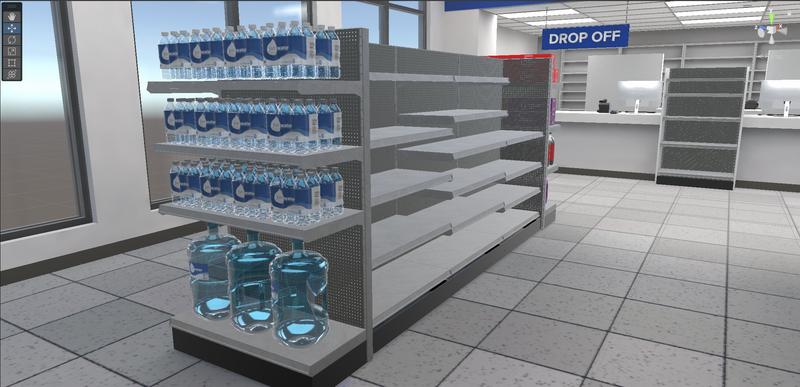 Virtual pharmacy workspace showing counter and prescription hand-off.