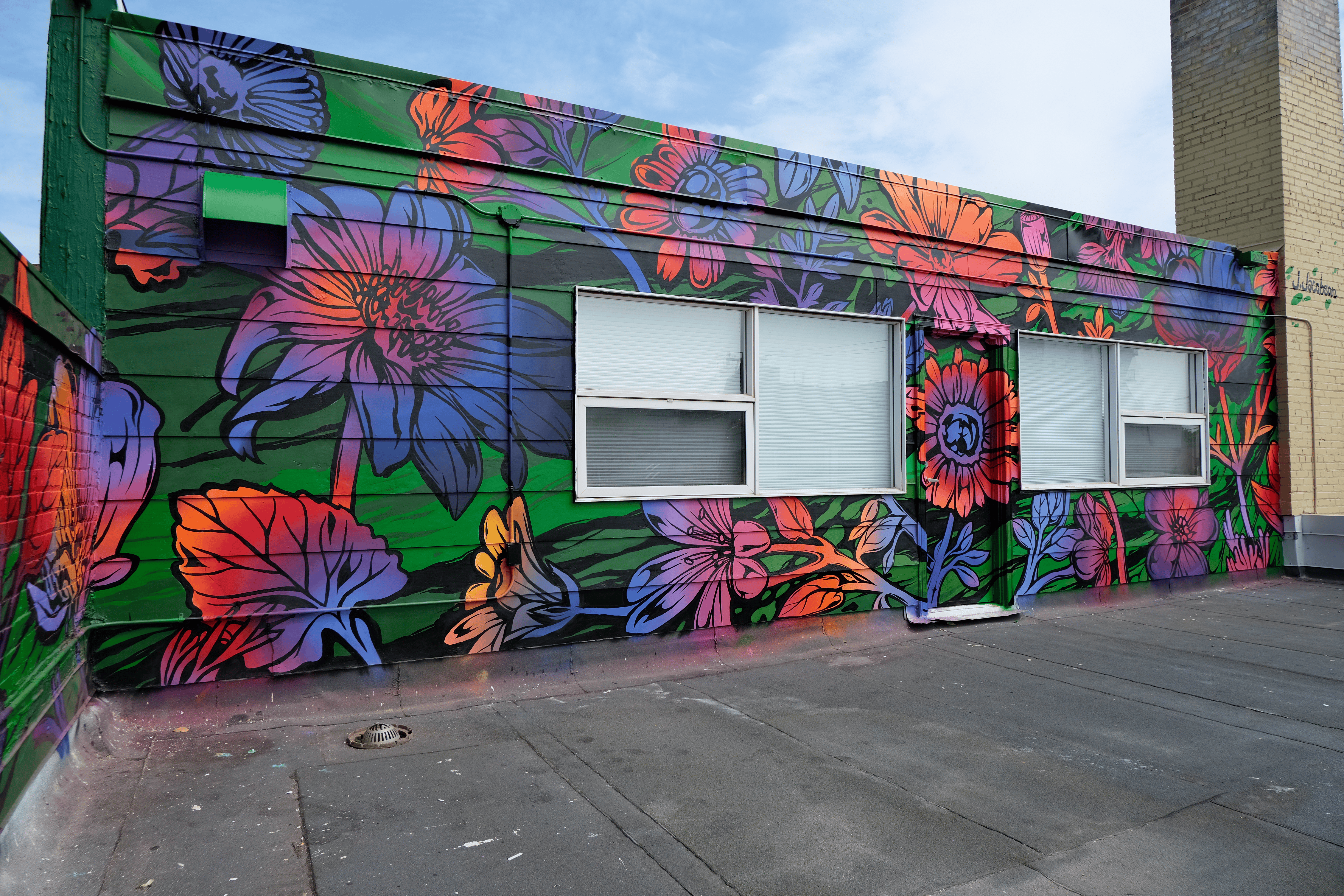 Detail view of the floral mural elements