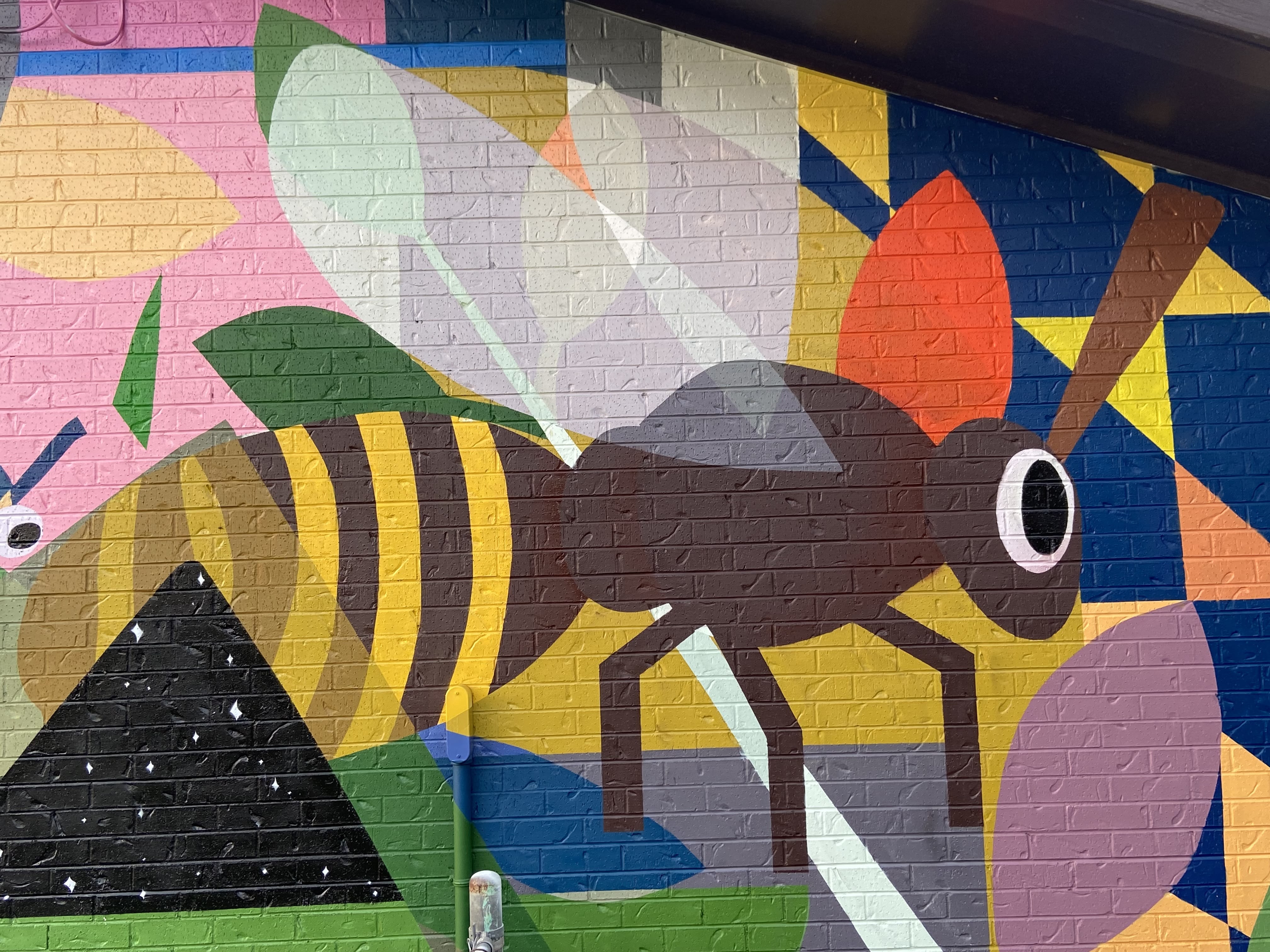 Close-up detail of Park Life mural showing mushroom and natural elements